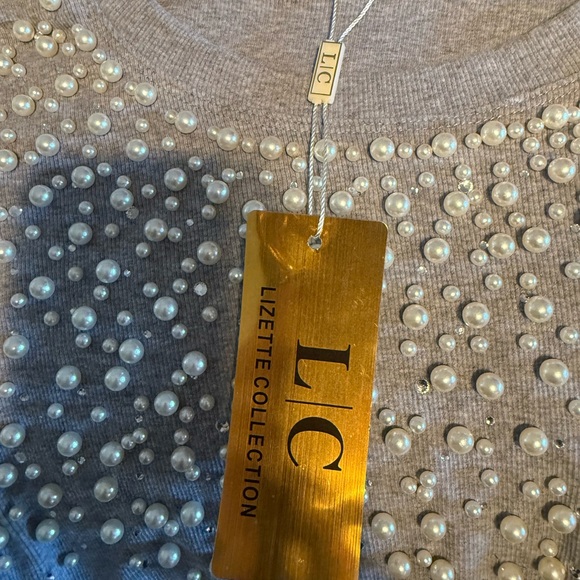 Gray Sweater with Pearl Embellishments nwt x-large - Picture 4 of 8